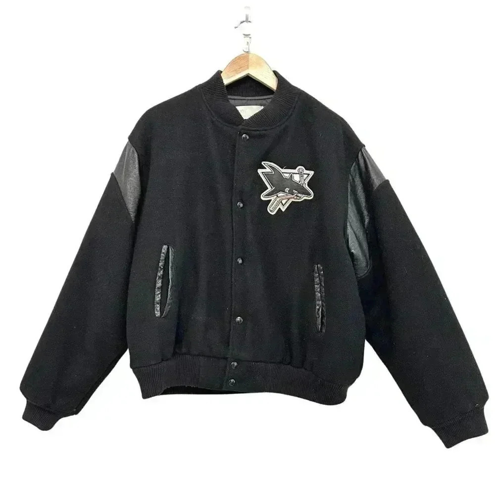 Vintage 90s Chalk Line San Jose Sharks Wool Varsity Jacket Black Men XL 🔥RARE🔥